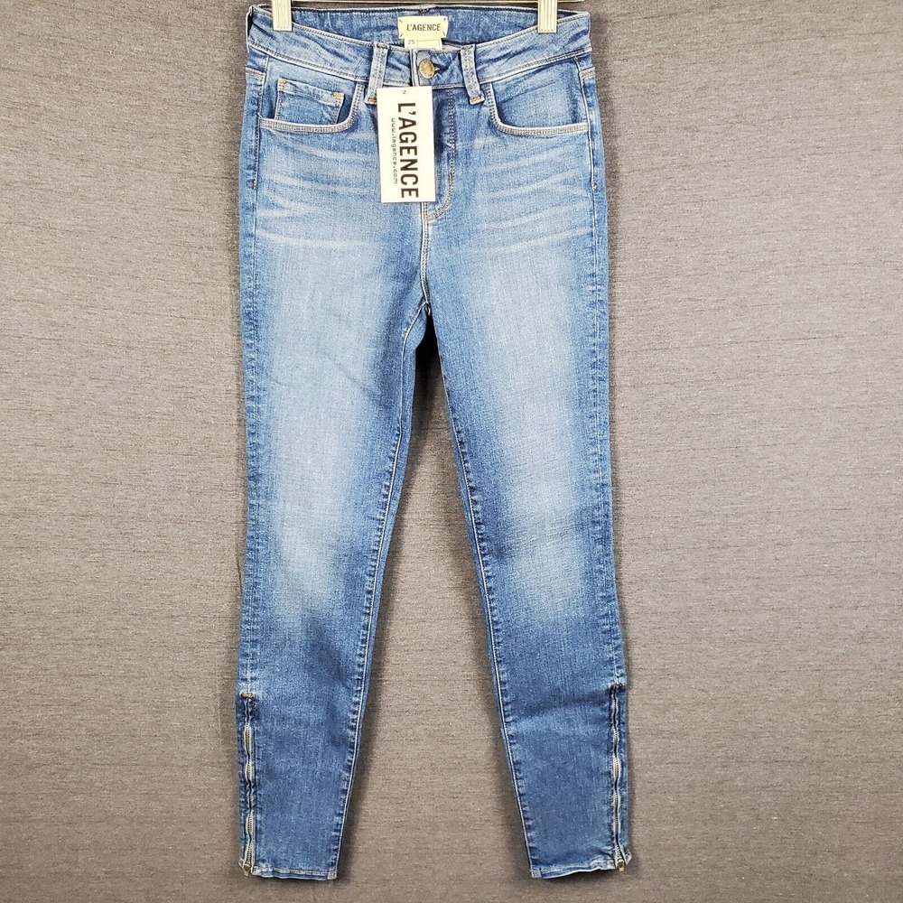 L'agence Skinny Stretch Jeans Sz 25 Zip Ankle Womens 9 in Mid Rise Dark Wash